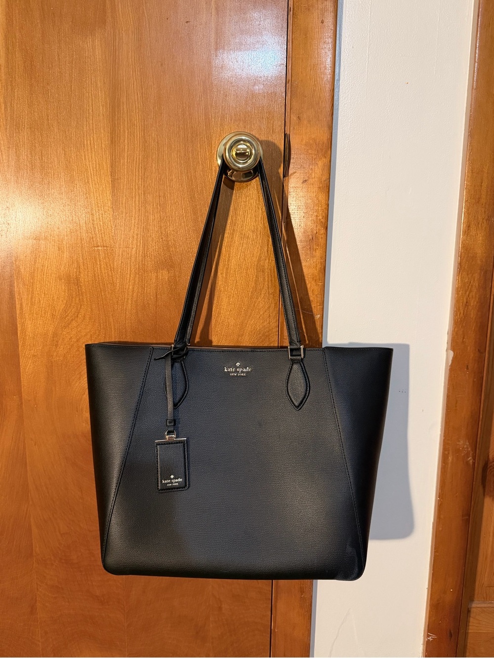 kate spade Black Structured Leather Tote with Gold Logo - Picture 3 of 5